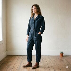 Horses Atelier Jumpsuit Women 3‎ Large Black Belted Cotton Workwear Minimalist